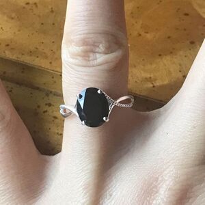 Natural Black Spinel Sterling Silver Infinity Ring Size 6